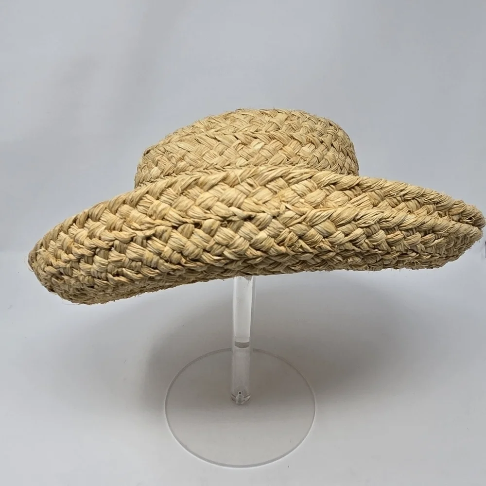 HELEN KAMINSKI HANDMADE RAFFIA STRAW SUN HAT ROLLED BRIM NATURAL WOMEN OS BEACH